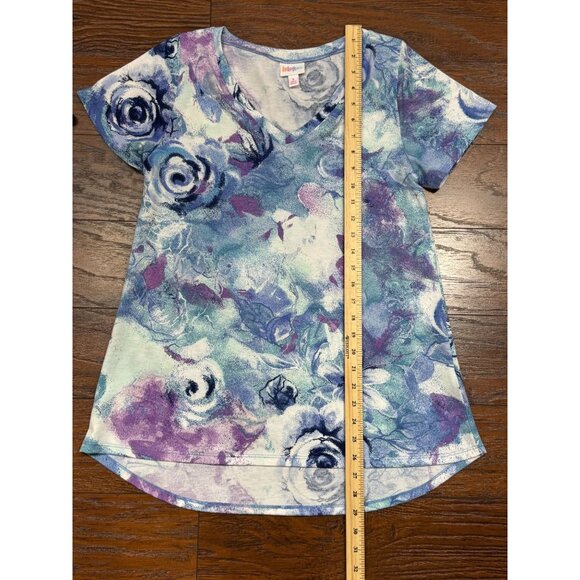 NEW LuLaRoe Womens Knit Tunic Top S Short Sleeve Blue Pink Floral Scoop Neck - Picture 6 of 9